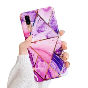 Anymob Samsung Purple Marble Flower Case Back Cover Art Leaf Silicone Phone Protection