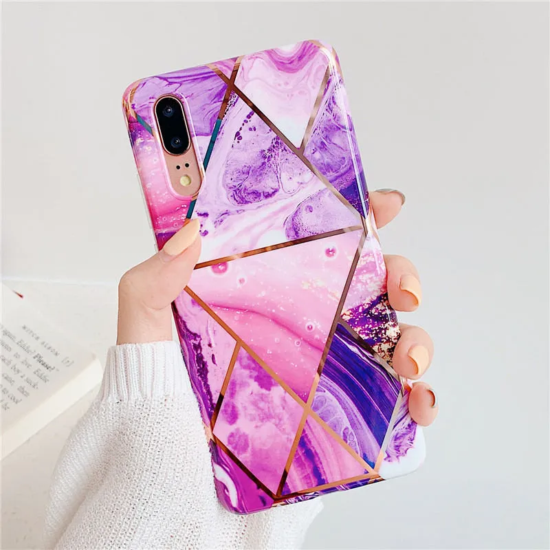 Anymob Samsung Purple Marble Flower Case Back Cover Art Leaf Silicone Phone Protection