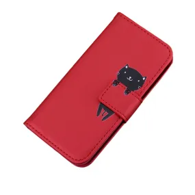 Anymob Samsung Red Cat Phone Case Back Cover Leather Phone Protection