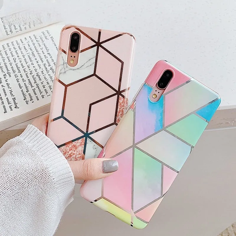 Anymob Samsung White Marble Flower Case Back Cover Art Leaf Silicone Phone Protection