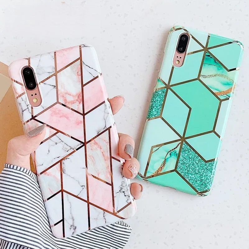 Anymob Samsung White Marble Flower Case Back Cover Art Leaf Silicone Phone Protection