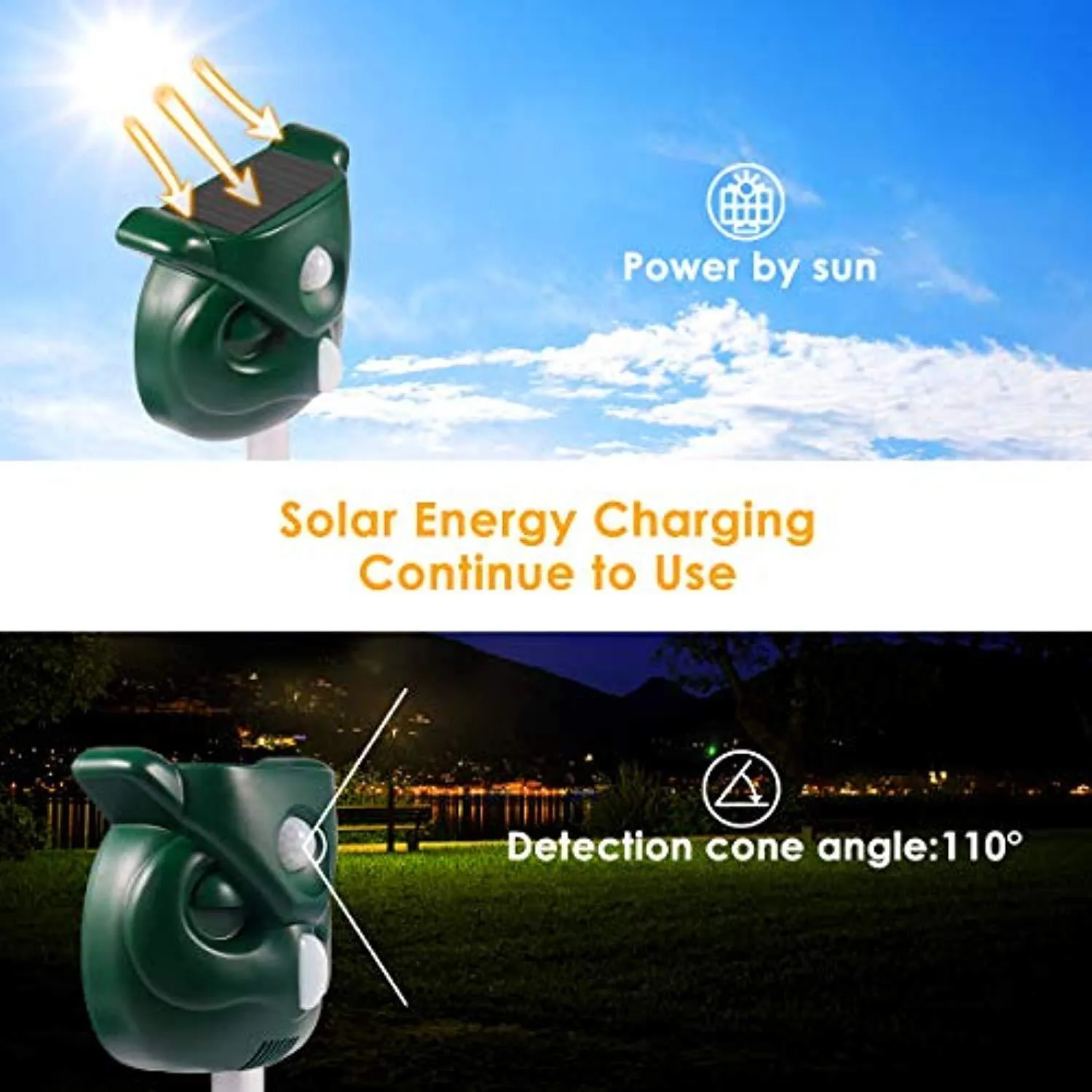 APlus  Dog Cat Repellent, Ultrasonic Pest Repellent with Motion Sensor and Flashing lights Outdoor Solar Powered Waterproof Farm Garden Yard repellent, Cats, Dogs, Foxes, Birds, Skunks, Rod