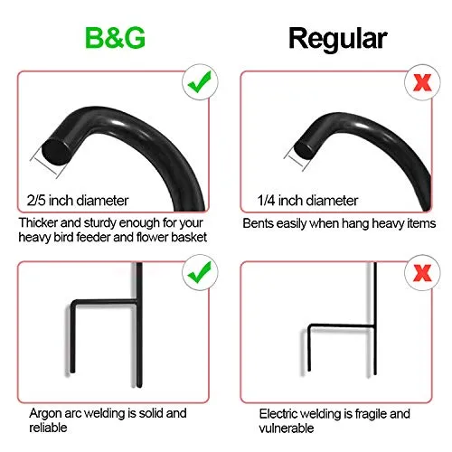 BEAU JARDIN 8 Pack Shepherd Hook 37 Inch 2/5 Inch Thick Heavy Duty Shepards Garden Outdoor Plants Lantern Wedding Black BG175