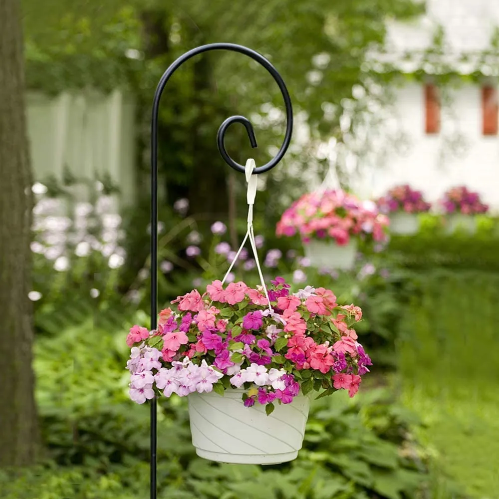BEAU JARDIN 8 Pack Shepherd Hook 48 Inch 2/5 Inch Thick Heavy Duty Shepards Garden Outdoor for Plants Solar Lantern Black BG184