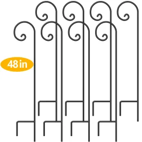 BEAU JARDIN 8 Pack Shepherd Hook 48 Inch 2/5 Inch Thick Heavy Duty Shepards Garden Outdoor for Plants Solar Lantern Black BG184