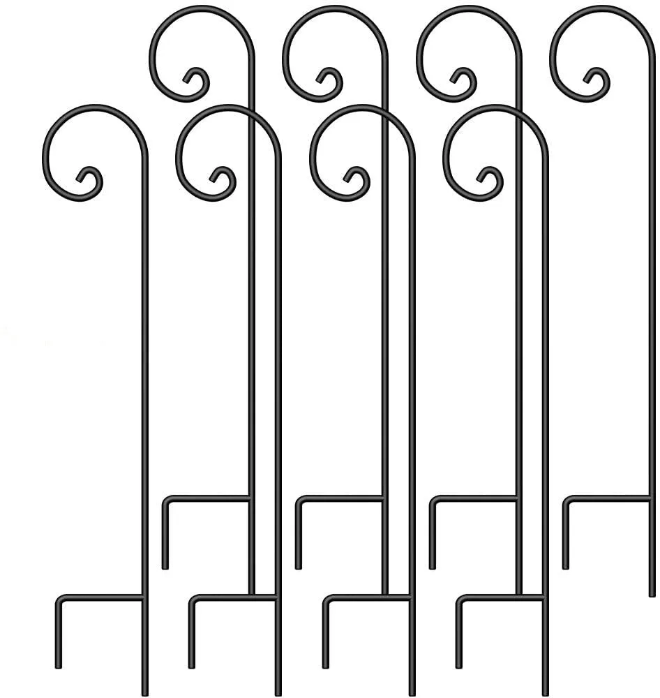 BEAU JARDIN 8 Pack Shepherd Hook 48 Inch 2/5 Inch Thick Heavy Duty Shepards Garden Outdoor for Plants Solar Lantern Black BG184