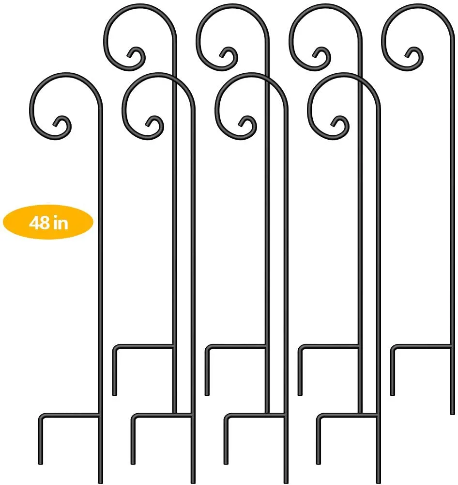 BEAU JARDIN 8 Pack Shepherd Hook 48 Inch 2/5 Inch Thick Heavy Duty Shepards Garden Outdoor for Plants Solar Lantern Black BG184