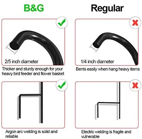 BEAU JARDIN 8 Pack Shepherd Hook 48 Inch 2/5 Inch Thick Heavy Duty Shepards Garden Outdoor for Plants Solar Lantern Black BG184