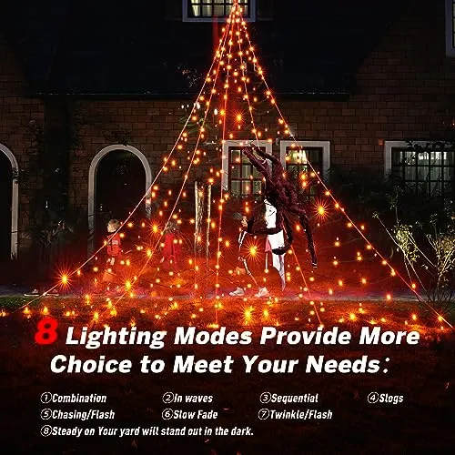 BlcTec Halloween Giant Spider Web Lights, 19.7ft x 14.7ft Lighted Black Spider Web with 250 LED, Sturdy Wire Halloween Web Lights with Waterproof, 8 Modes, Timer for Yard Haunted House Décor (Purple)