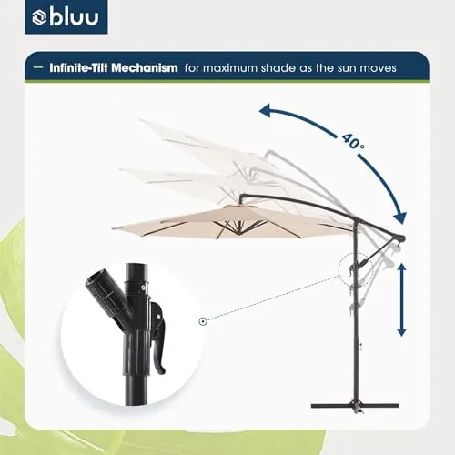 BLUU BANYAN 10 FT Patio Offset Umbrella Cantilever Hanging Umbrellas, 24 Month Fade Resistance & Water-repellent UV Protection, Crank & Cross Base (Beige, 10 FT WITH 600D COVER)