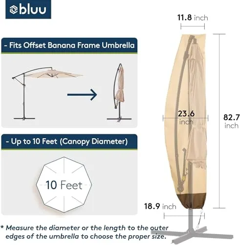 BLUU BANYAN 10 FT Patio Offset Umbrella Cantilever Hanging Umbrellas, 24 Month Fade Resistance & Water-repellent UV Protection, Crank & Cross Base (Beige, 10 FT WITH 600D COVER)