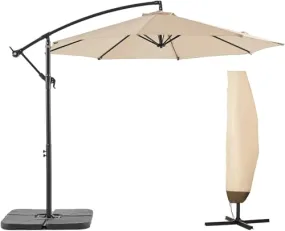 BLUU BANYAN 10 FT Patio Offset Umbrella Cantilever Hanging Umbrellas, 24 Month Fade Resistance & Water-repellent UV Protection, Crank & Cross Base (Beige, 10 FT WITH 600D COVER)