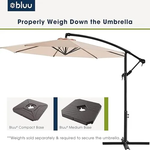 BLUU BANYAN 10 FT Patio Offset Umbrella Cantilever Hanging Umbrellas, 24 Month Fade Resistance & Water-repellent UV Protection, Crank & Cross Base (Beige, 10 FT WITH 600D COVER)