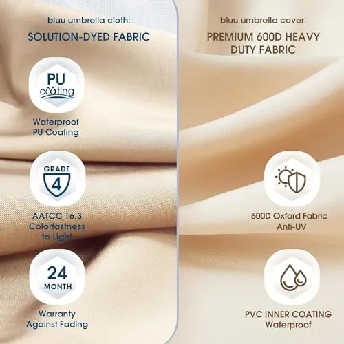 BLUU BANYAN 10 FT Patio Offset Umbrella Cantilever Hanging Umbrellas, 24 Month Fade Resistance & Water-repellent UV Protection, Crank & Cross Base (Beige, 10 FT WITH 600D COVER)