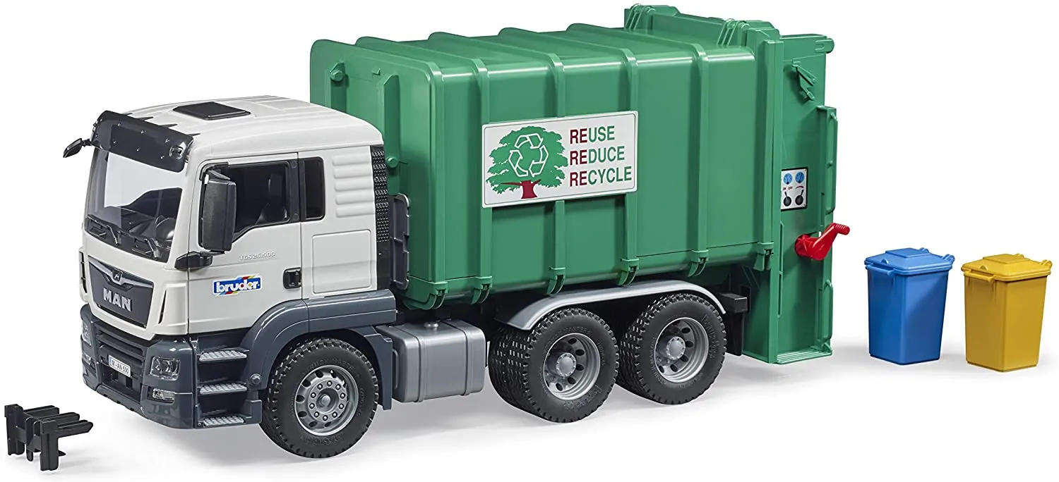 Bruder 03763 Man TGS Rear Loading Garbage Truck - Green 20 x 7.3 x 8.5 inch