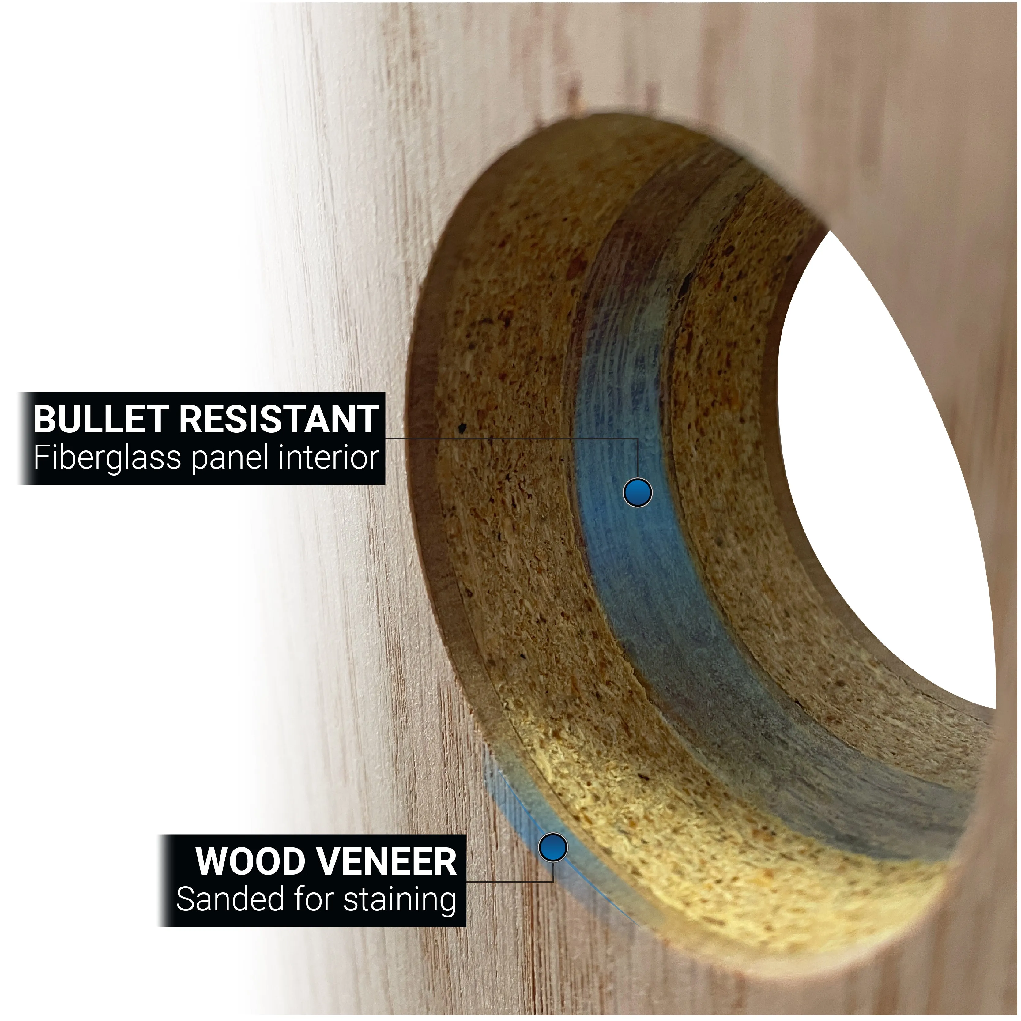 Bullet Resistant Interior Wood Door with Multiple Window Options