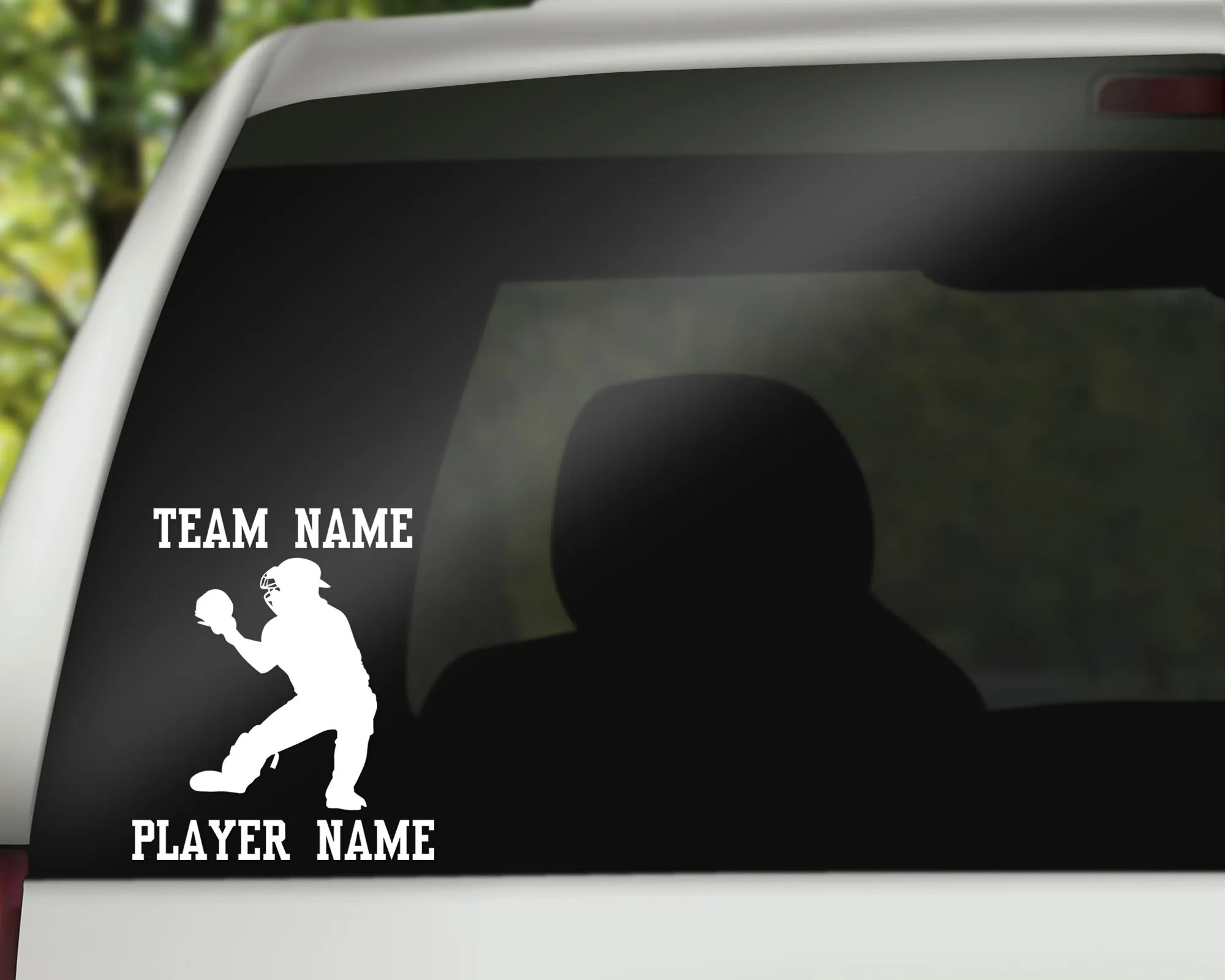 Custom Baseball Softball Car Window Decal - Catcher
