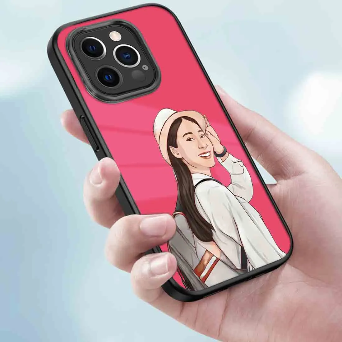 Custom Mobile Back Cover with Photo Pink iPhone 13 Pro Case With Image - Cartoonize Filter