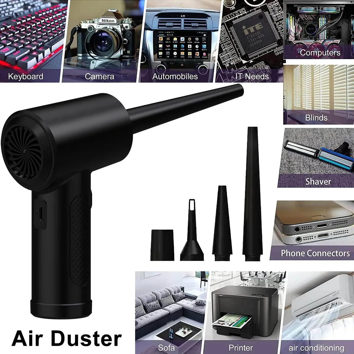 Deep Cleaning Cordless Compressed Air Duster with LED Light