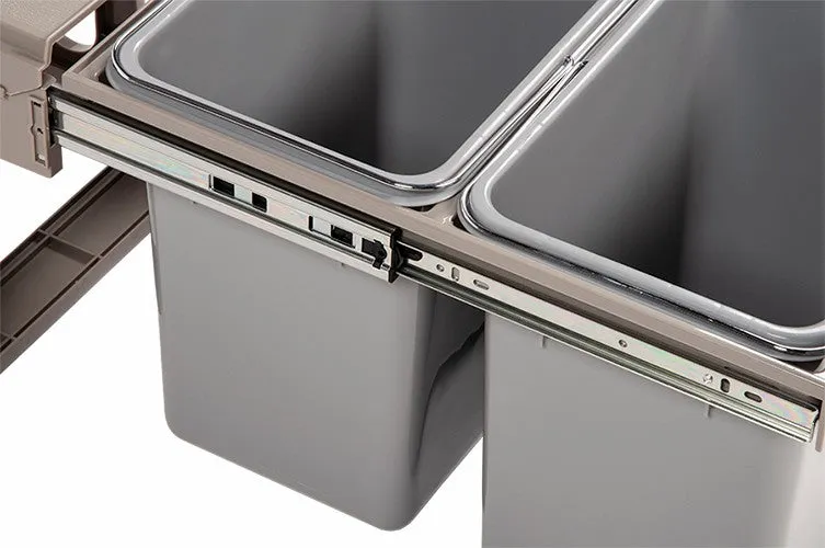 Dual 15L Pull Out Kitchen Trash Bins with Lid - 30L Total Capacity