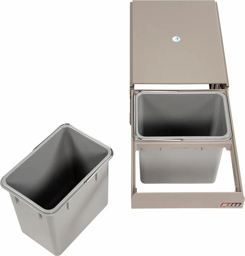 Dual 15L Pull Out Kitchen Trash Bins with Lid - 30L Total Capacity