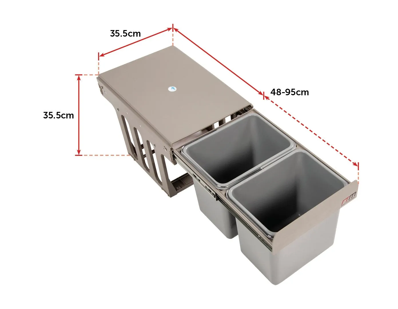 Dual 15L Pull Out Kitchen Trash Bins with Lid - 30L Total Capacity