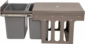Dual 15L Pull Out Kitchen Trash Bins with Lid - 30L Total Capacity