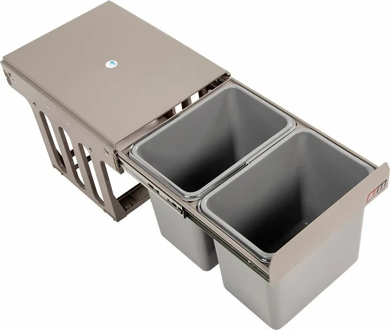 Dual 15L Pull Out Kitchen Trash Bins with Lid - 30L Total Capacity