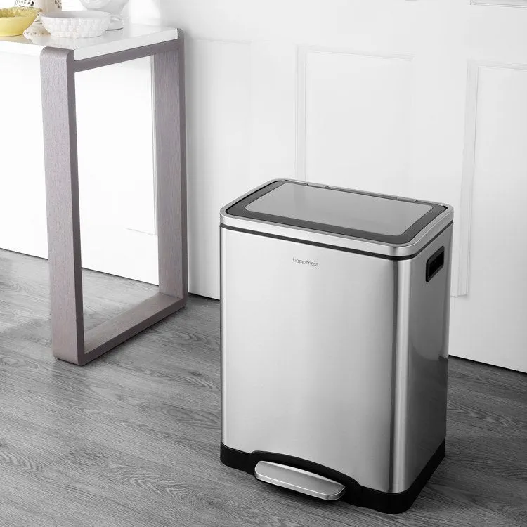 Elmo Rectangular 8-Gallon Double Bucket Trash Can - Chrome