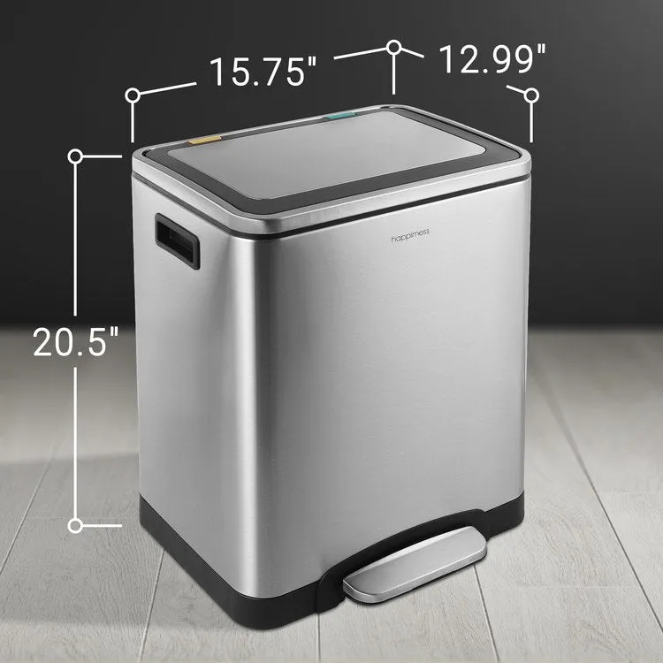 Elmo Rectangular 8-Gallon Double Bucket Trash Can - Chrome