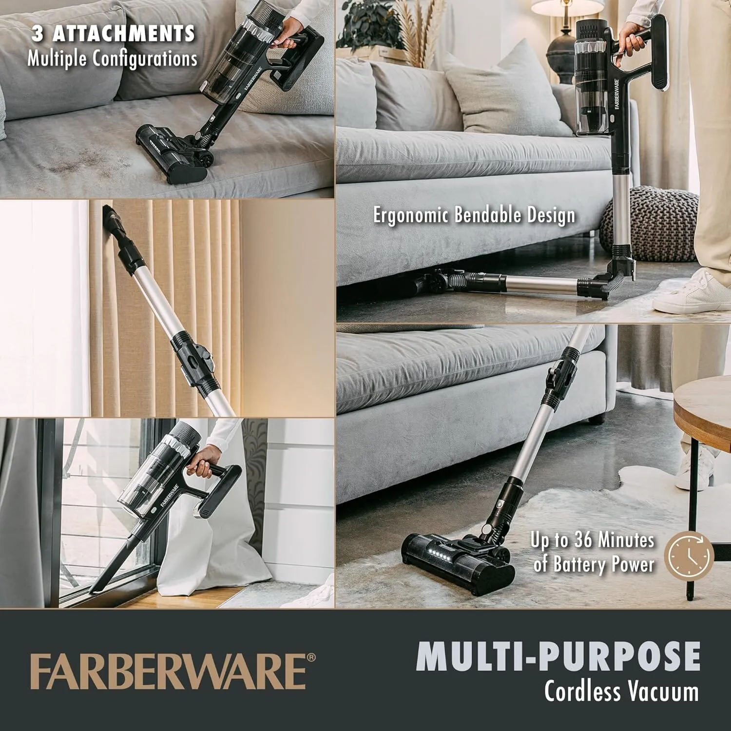 Farberware Cordless Platinum Stick Vacuum Cleaner, Smart Sensor Technology