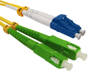 Fiber Optic Patch Cable, LC/UPC to SC/APC, Single Mode 9/125, Duplex