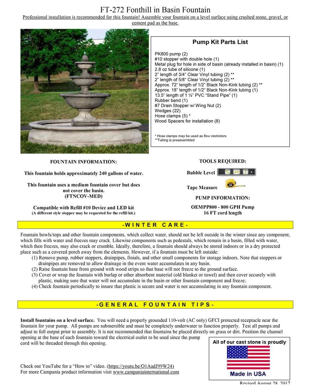 Fonthill Fountain In Basin | Tall Stone Fountain