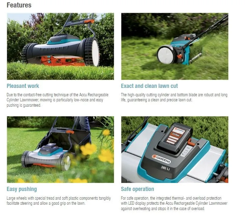 Gardena Accu Rechargeable Cylinder Lawnmower 380 Li
