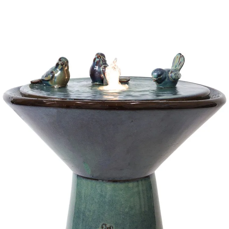 Gathering Birds Ceramic Outdoor Fountain with LED Lights