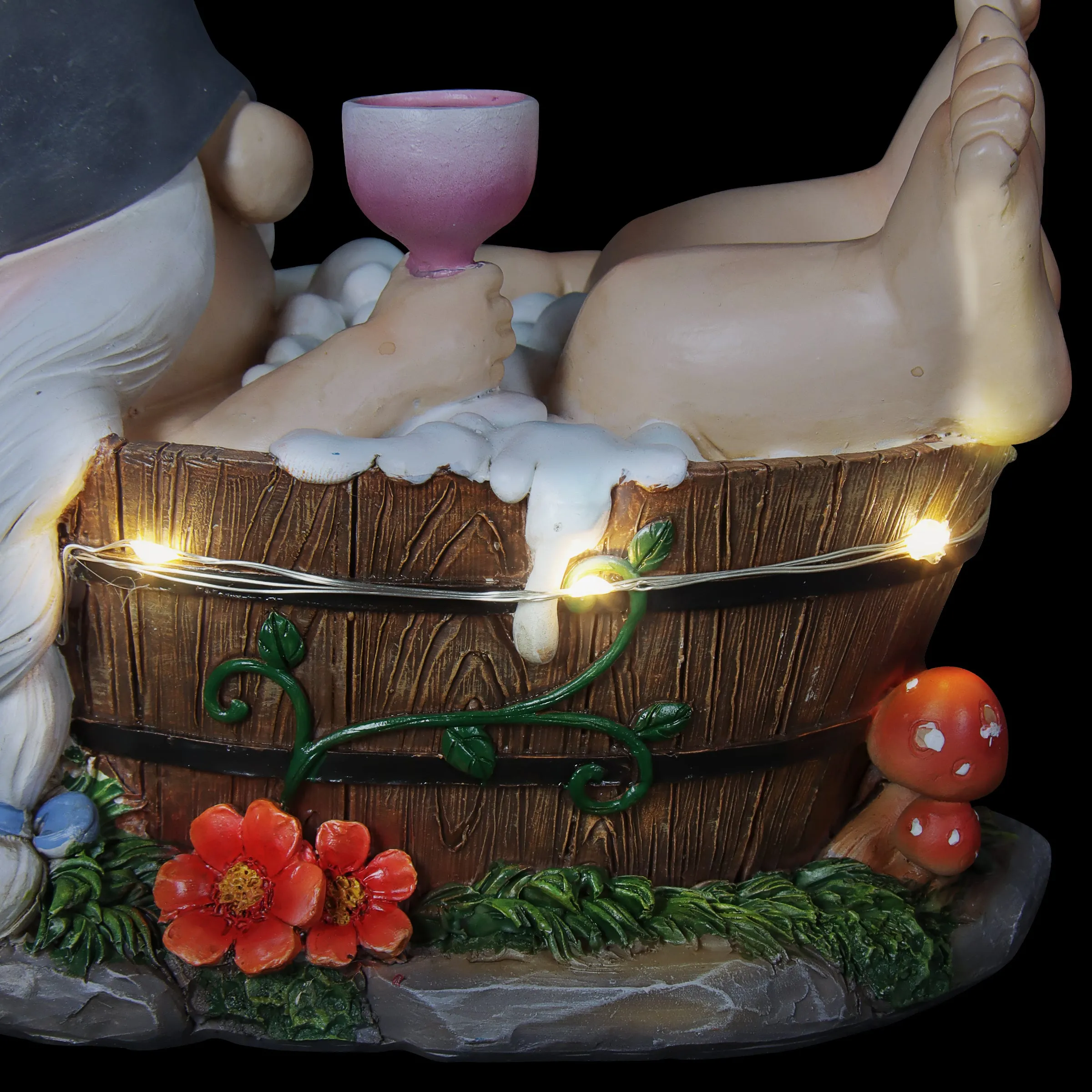 Good Time Bubble Bath Betty Gnome in a Tub Garden Statue with LED lights on a Battery Operated Timer, 7.5 by 7.5 Inches