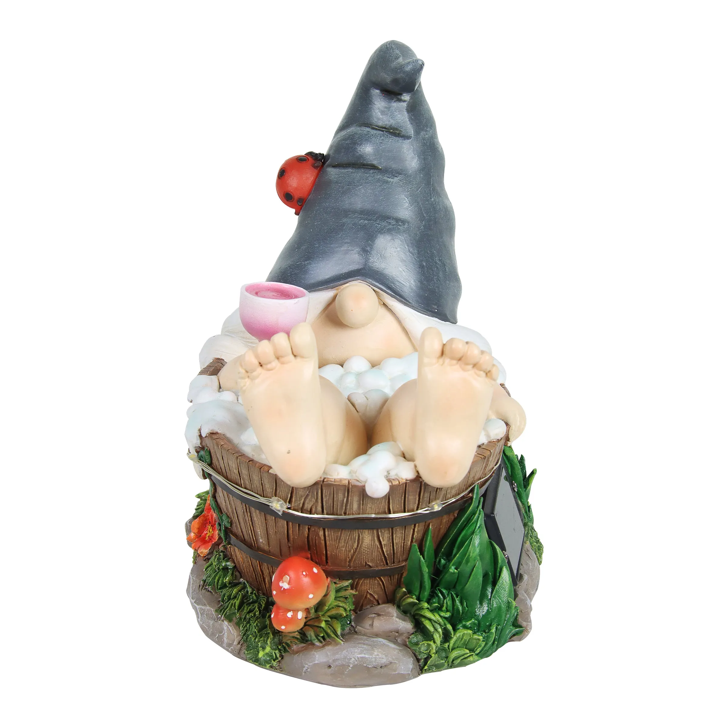 Good Time Bubble Bath Betty Gnome in a Tub Garden Statue with LED lights on a Battery Operated Timer, 7.5 by 7.5 Inches