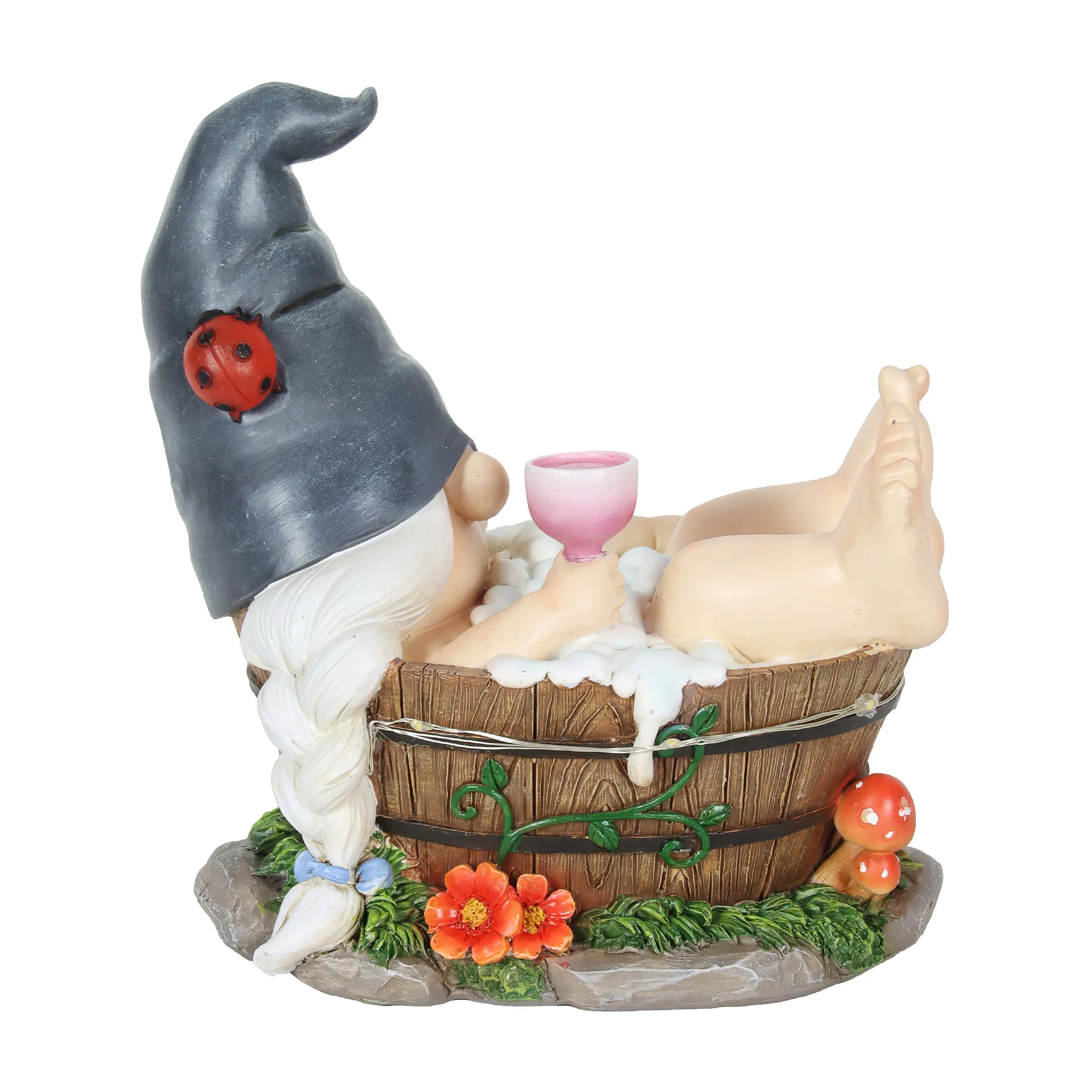 Good Time Bubble Bath Betty Gnome in a Tub Garden Statue with LED lights on a Battery Operated Timer, 7.5 by 7.5 Inches
