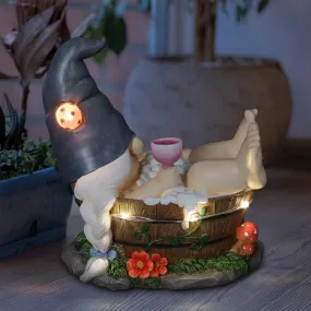 Good Time Bubble Bath Betty Gnome in a Tub Garden Statue with LED lights on a Battery Operated Timer, 7.5 by 7.5 Inches