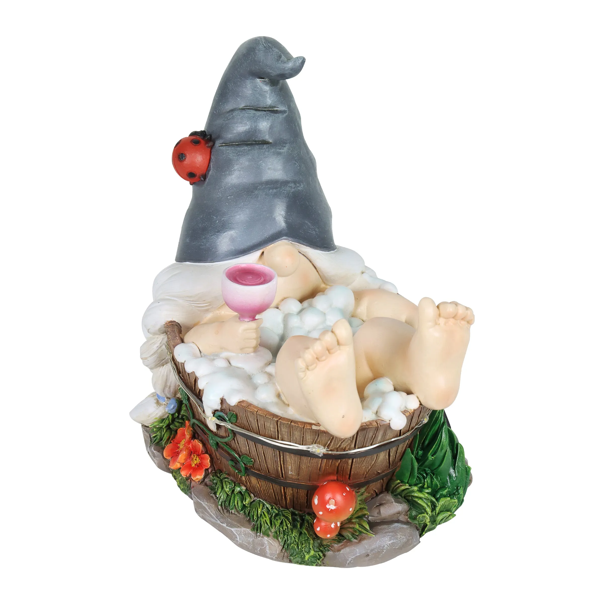 Good Time Bubble Bath Betty Gnome in a Tub Garden Statue with LED lights on a Battery Operated Timer, 7.5 by 7.5 Inches