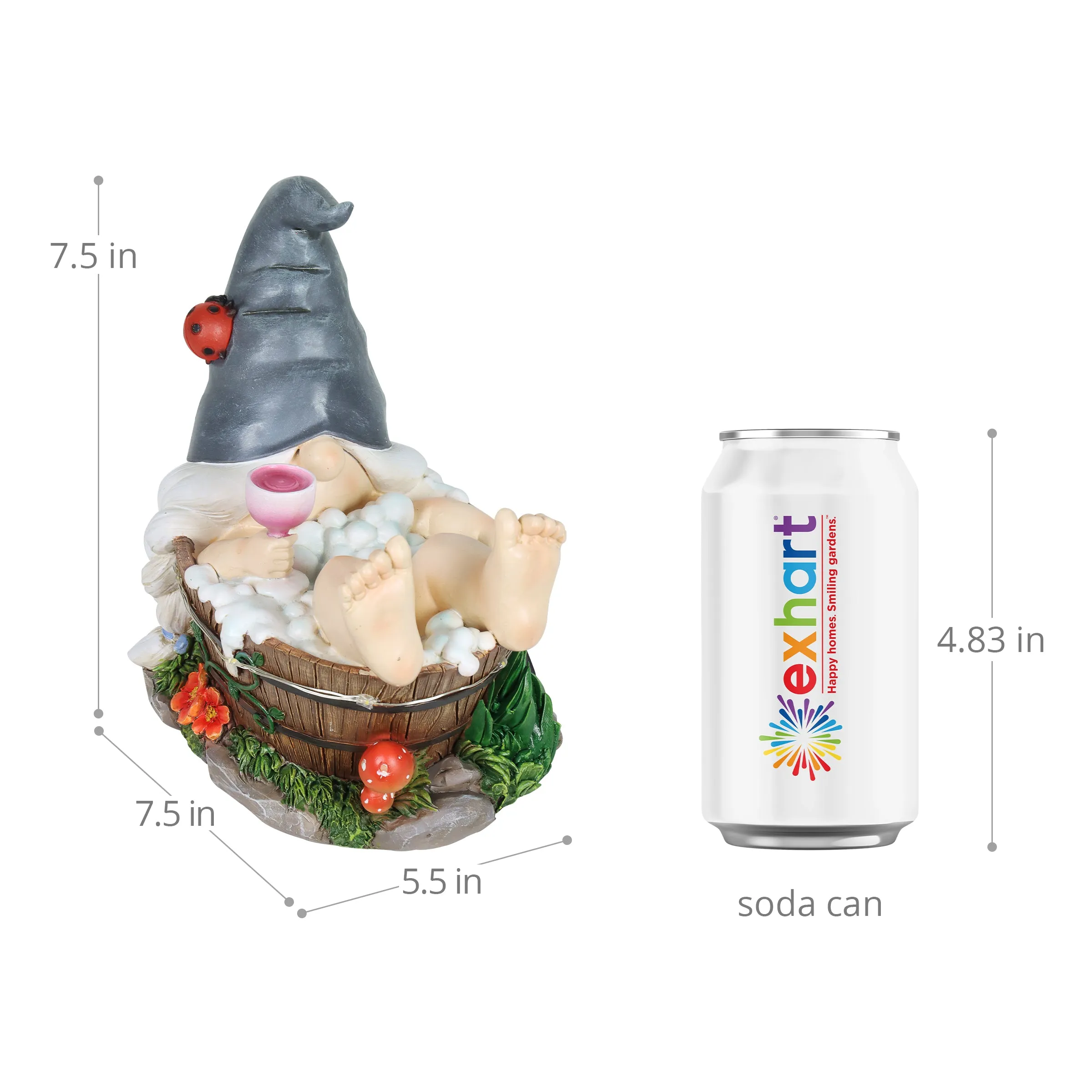 Good Time Bubble Bath Betty Gnome in a Tub Garden Statue with LED lights on a Battery Operated Timer, 7.5 by 7.5 Inches