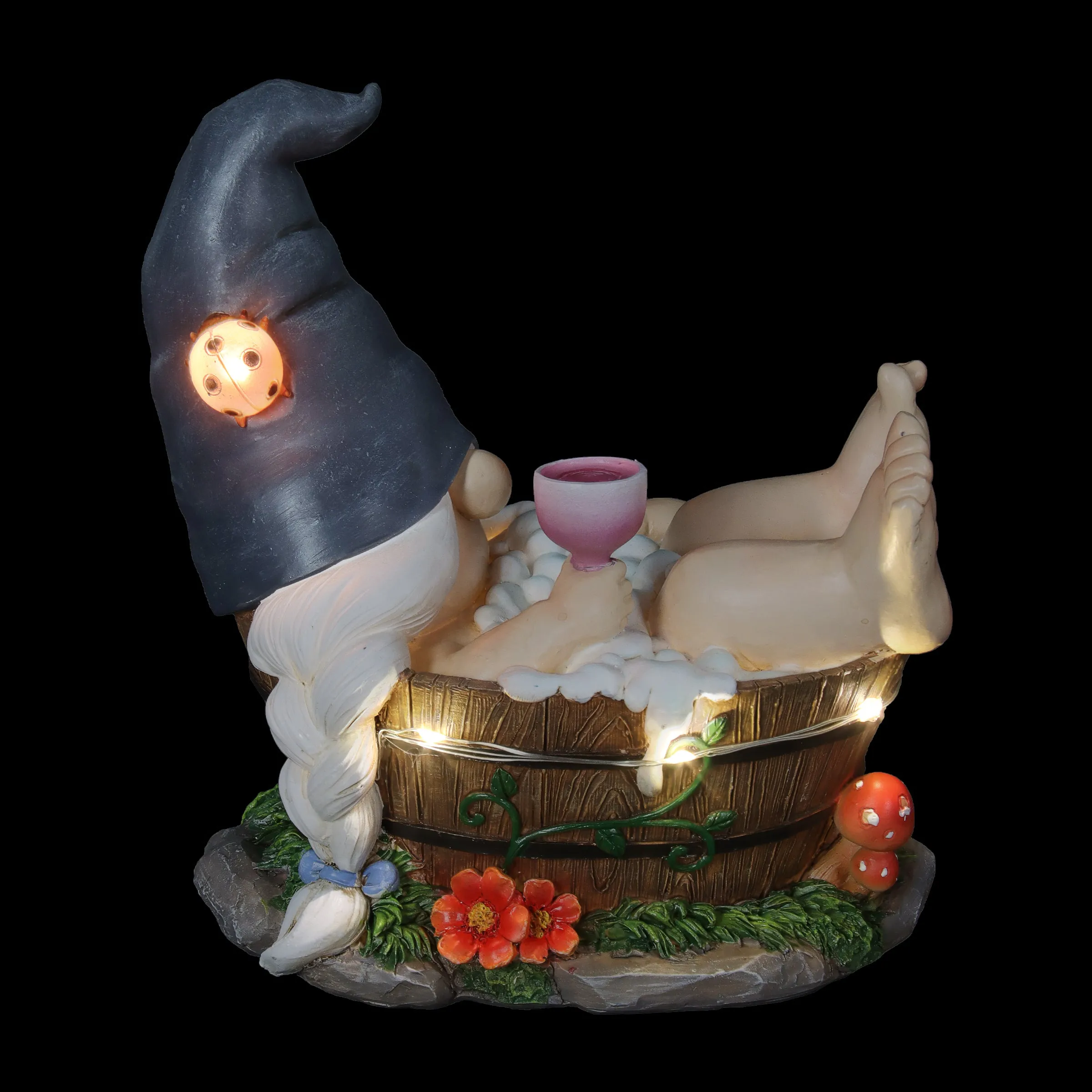 Good Time Bubble Bath Betty Gnome in a Tub Garden Statue with LED lights on a Battery Operated Timer, 7.5 by 7.5 Inches