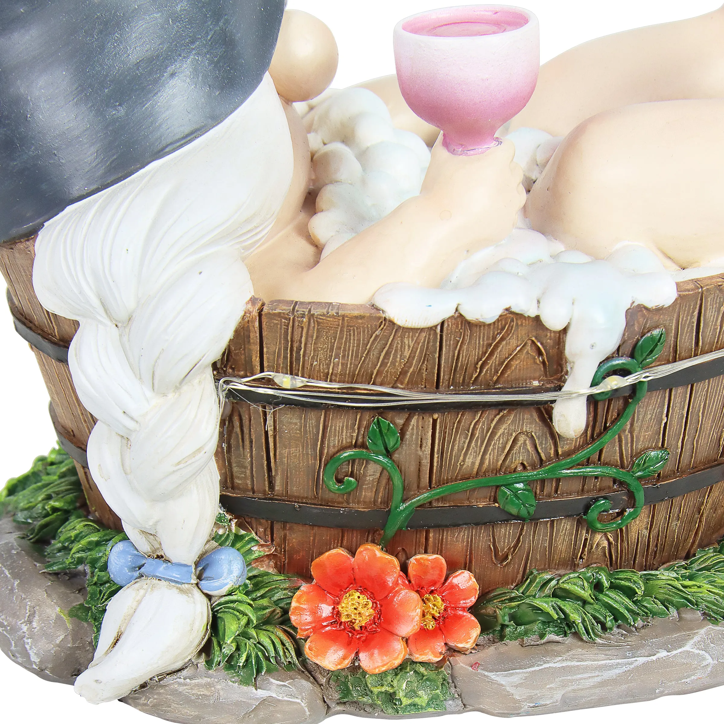 Good Time Bubble Bath Betty Gnome in a Tub Garden Statue with LED lights on a Battery Operated Timer, 7.5 by 7.5 Inches
