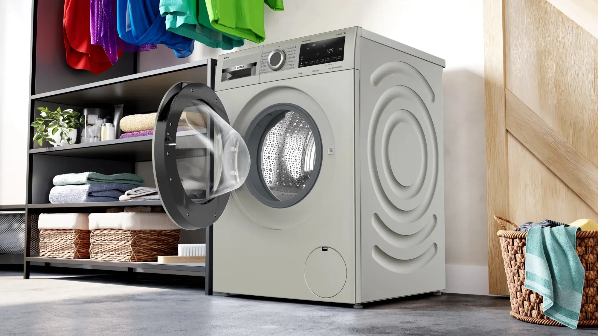 Haier Series 8 washing machine, front loader 10 kg , Silver inox