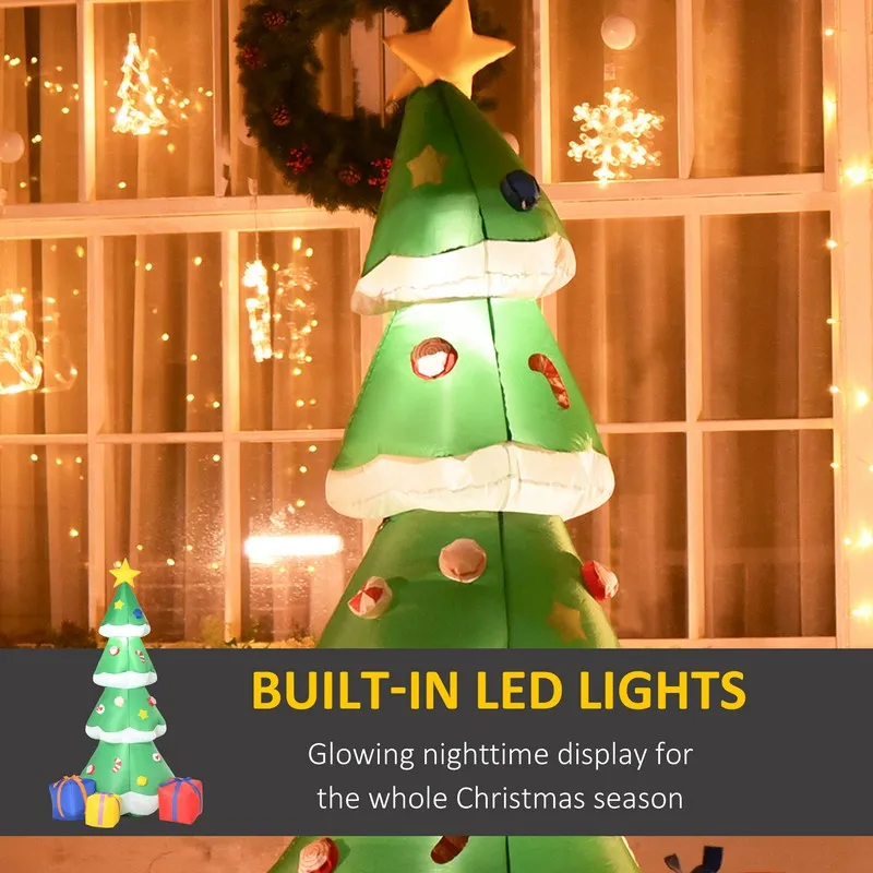 Homcom 6ft Tall Inflatable Christmas Tree with Star and Multicolour Gift Boxes Huge Lighted Outdoor Decoration with 3 Built-in LED Lights Xmas Inflatables Toy in Yard Lawn Garden