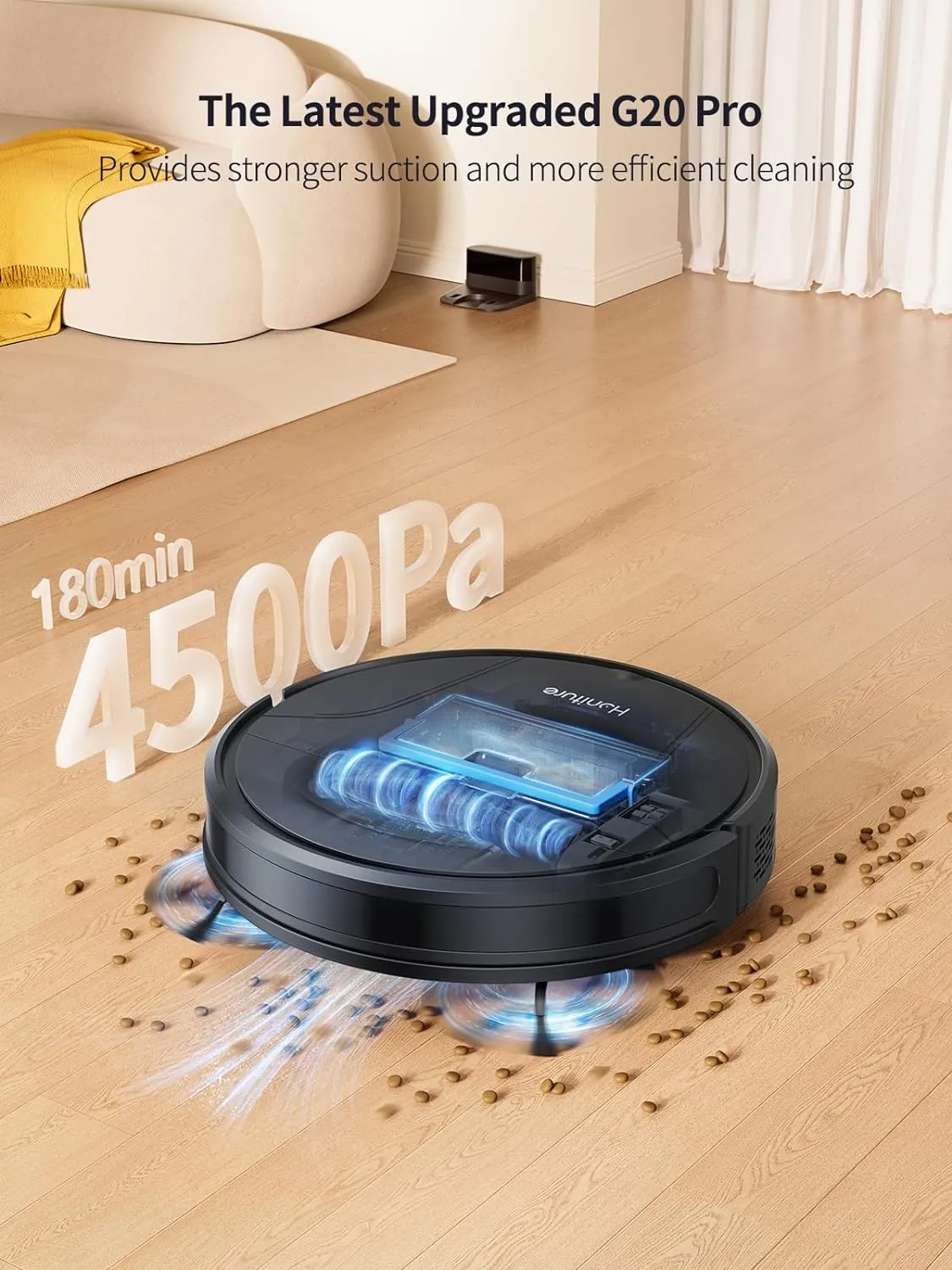 Honiture Robot Vacuum Cleaner and Mop, 3 in 1,4500Pa Strong Suction Robot Vacuum Cleaner,Self-Charging,Auto Carpet Boost,WiFi/App/Alexa,Ideal for Carpet, Pet Hair, Hard Floor G20 Pro