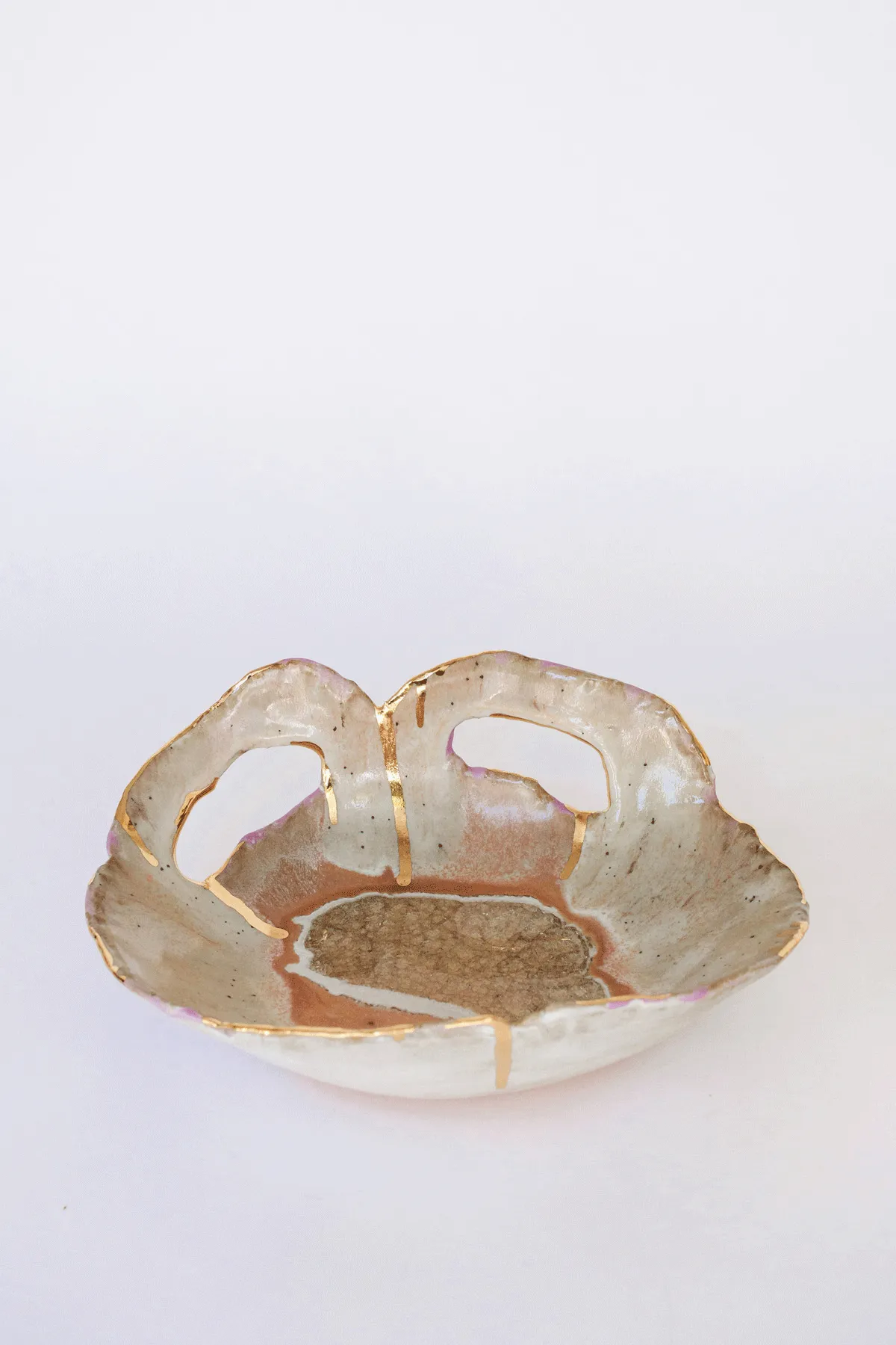 Iceland Dilapidated Bowl, Northern Lights with Gold Rim - Medium