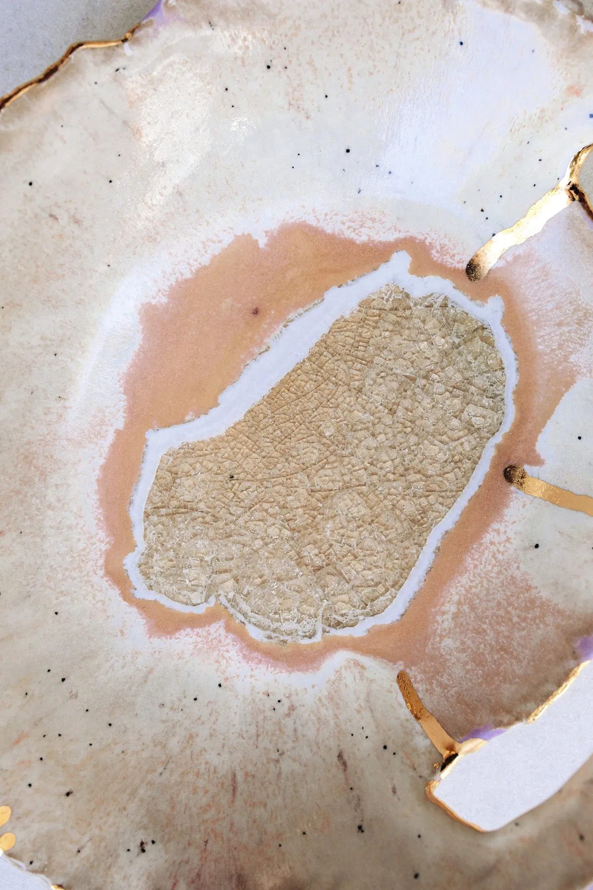 Iceland Dilapidated Bowl, Northern Lights with Gold Rim - Medium