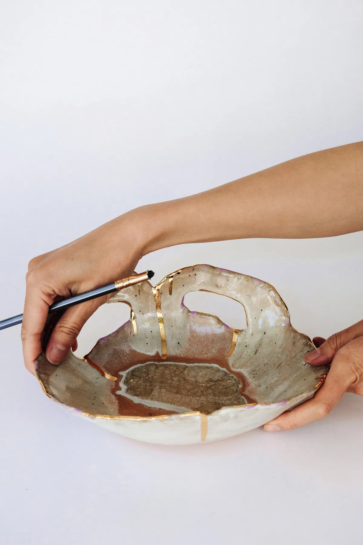 Iceland Dilapidated Bowl, Northern Lights with Gold Rim - Medium