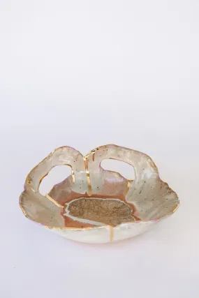 Iceland Dilapidated Bowl, Northern Lights with Gold Rim - Medium